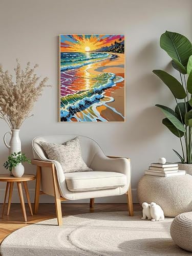 Mowana Paint by Numbers Kit for Adults Beginners, Sea Tide Beach Adult Paint by Number Framed Canvas with Easel, DIY Arcylic Adult Oil Painting by Number Kits 8x12inch - Image 6