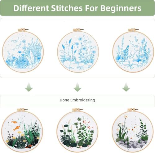 GLTAYLMY Fish Embroidery Kit for Beginners Adults,3 Set Cross Stitch Kits with 1 Plastic Embroidery Hoops,Needles and Color Threads,Needlepoint Kit for Hand Embroidery Starter - Image 2