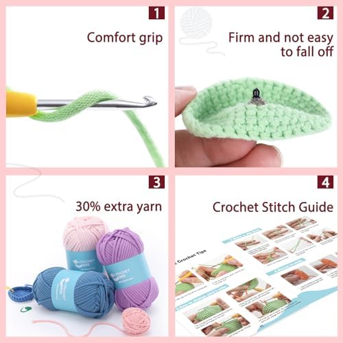 Crochet Kit for Beginners Adults - Cow Starters Crocheting Animal Kits for Teen, DIY Craft Birthday Gift with Crochet Yarns, Hook, Step-by-Step Video, Instruction and Crochet Accessories - Image 5