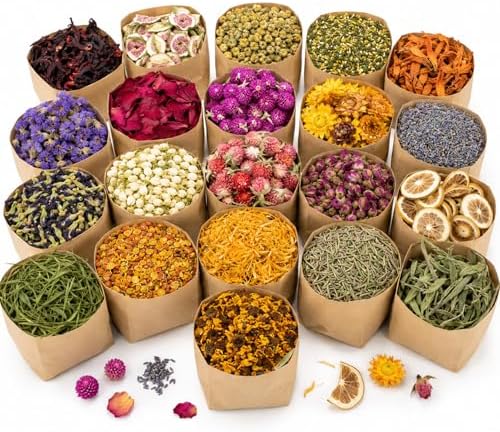 Sukh 21 Bags Dried Herbs Kit - Natural Dried Flowers for Soap Candle Crafts by Sukh