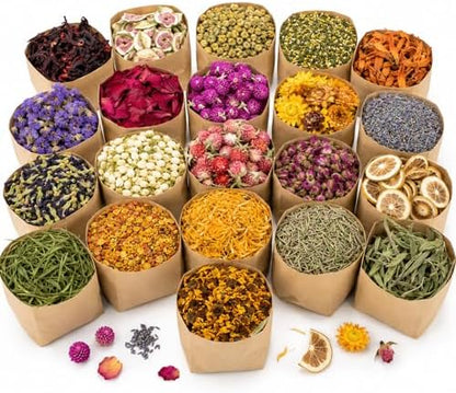 Sukh 21 Bags Dried Herbs Kit - Natural Dried Flowers for Soap Candle Crafts by Sukh