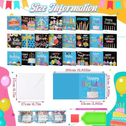 Saillong 24 Pack Black Happy Birthday Diamond Art Card with Envelopes - Image 4
