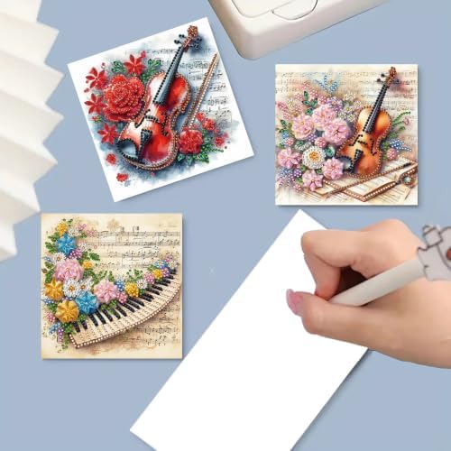 6PCS Musical Instrument Diamond Art Painting Greeting Cards Kit with Envelopes - 5D DIY Diamond Art Card Kits for Adults - Handcrafted Postcards for Birthday & Holiday - Image 3