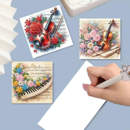 6PCS Musical Instrument Diamond Art Painting Greeting Cards Kit with Envelopes - 5D DIY Diamond Art Card Kits for Adults - Handcrafted Postcards for Birthday & Holiday - Image 3