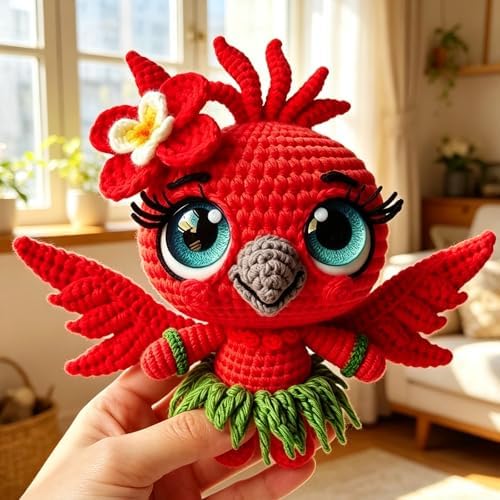 FRANDEK DIY Red Bird Crochet Kit for Adults, Cute Plush Animal Set - Image 2