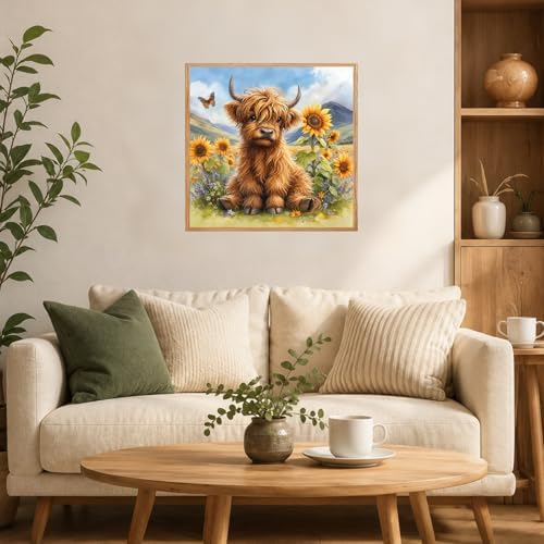 AUKELHJ Framed Paint by Numbers Kit for Adults, Highland Cow, 10x10 inch - Image 3