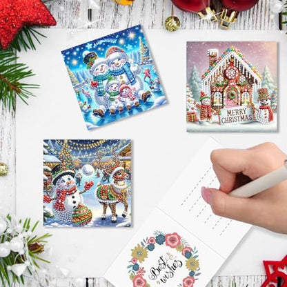 jinglinhh 6pcs Diamond Art Painting Christmas Snowman House Santa Bike Train Greeting Cards with Envelopes, DIY Card Making Kits for Adults, Diamond Art Postcards Holiday Cards Craft Gifts - Image 5