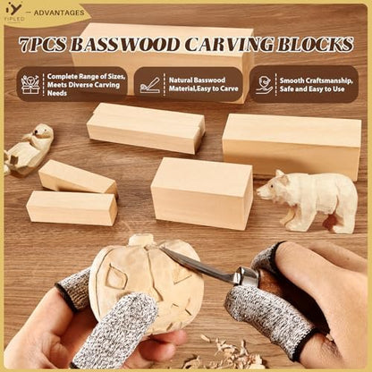 Basswood Carving Blocks, 7 PCS Whittling Wood Blocks with 5 Different Sizes, 2x4x1x1in, 2x6x1x1in, 1x4x2x2in, 1x2x2x6in, 1x3x3x10in, Carving Wood Blocks - Smooth Cut, No Cracks, Easy to Paint - Image 3