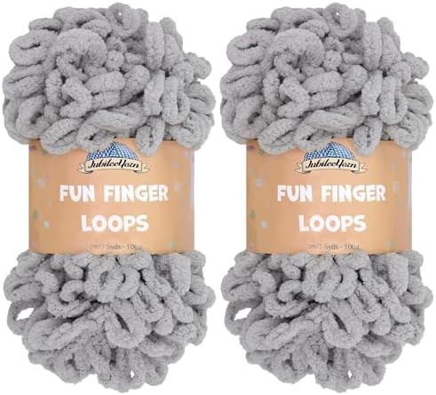 JubileeYarn Fun Finger Loops Yarn - Light Grey - 2 Skeins by BambooMN