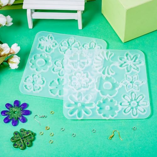Boutigem 2Pcs Flower Pendant Silicone Molds Assorted Floral Resin Casting Molds with Earring Hooks Jump Rings for DIY Crafts Earring Keychain Necklace Jewelry Making - Image 7