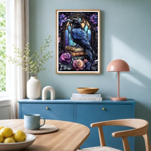 NXIKYO Framed Blue Raven Paint by Numbers Kit for Adults Beginner, Gothic Books Easy Paint by Numbers Canvas with Frame, DIY Painting Kit for Relaxing Home Wall Decor Gift 8x12 Inch - Image 4