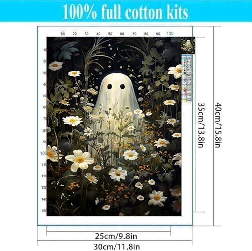 Halloween Stamped Cross Stitch Kits for Beginners Adults - Ghosts and Flowers Counted Cross Stitch Kits Needlepoint Cross-Stitch Patterns Dimensions Needlecrafts Embroidery Kits Arts and Crafts - Image 2