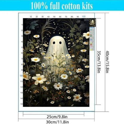 Halloween Stamped Cross Stitch Kits for Beginners Adults - Ghosts and Flowers Counted Cross Stitch Kits Needlepoint Cross-Stitch Patterns Dimensions Needlecrafts Embroidery Kits Arts and Crafts - Image 2