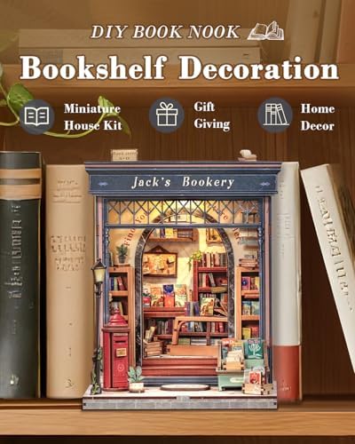CUTEBEE Book Nook Kit - DIY Miniature House Dollhouse Kit for Adults and Teens, Booknook Tiny House Bookstore Library Bookshelf Decor 3D Wooden Puzzle, Gifts for Family, Friends (Jack’s Bookery) - Image 3