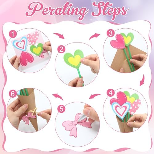 Motipuns 36 Set Valentine's Day Craft Flower Bouquet Craft Kit DIY Valentines Heart Paper Crafts Colorful Make Your Own Thankful Gift for Appreciation Week Spring Handmade Project Home Activities - Image 4