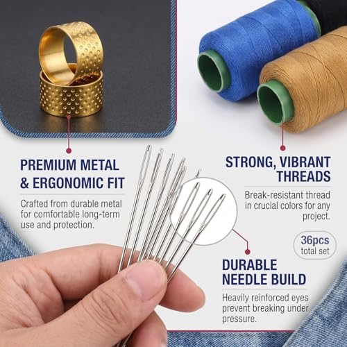 36 Piece Set Needles for Hand Sewing Kit,Stainless Steel Sewing Needles,Sewing Kit for Adults,Stainless Steel Needles for Hand Sewing,Sewing Needles Kit,Big Eye Sewing Needles Kit - Image 3
