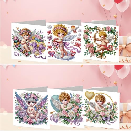 6PCS Cupid Diamond Art Painting Greeting Cards Kit with Envelopes - 5D DIY Diamond Art Card Kits for Adults - Handcrafted Postcards for Birthday & Holiday - Image 2