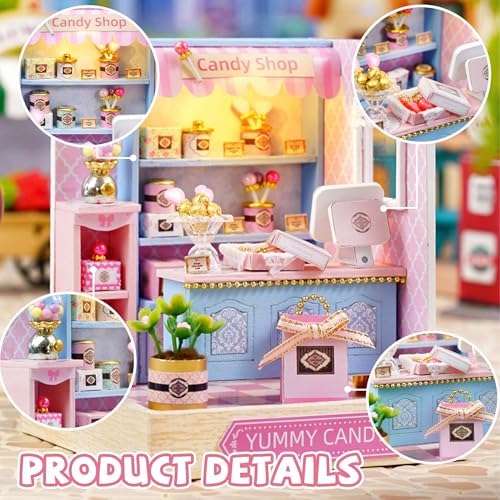 Kisoy Dollhouse Miniature with Furniture Kit, DIY 3D Wooden DIY House Kit with Dust Cover,Handmade Tiny House Toys for Teens Adults Gift (Yummy Candy) - Image 6