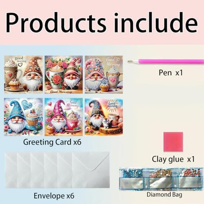 6PCS Good Morning Goblin Diamond Art Painting Greeting Cards Kit with Envelopes - 5D DIY Diamond Art Card Kits for Adults - Handcrafted Postcards for Birthday & Holiday - Image 5