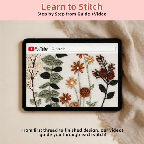 Herdiese Embroidery Kit for Beginners & Adults, 3 Floral Patterns & Hoop - Image 5