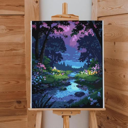 Lovepefe Forest Rivulet Paint By Numbers Kit for Adults, Paint by Number Kits for Beginner Acrylic On Canvas Forest Night Oil Painting Kit Adults Kits for Gift Home Wall Decor 16x20 Inch - Image 3