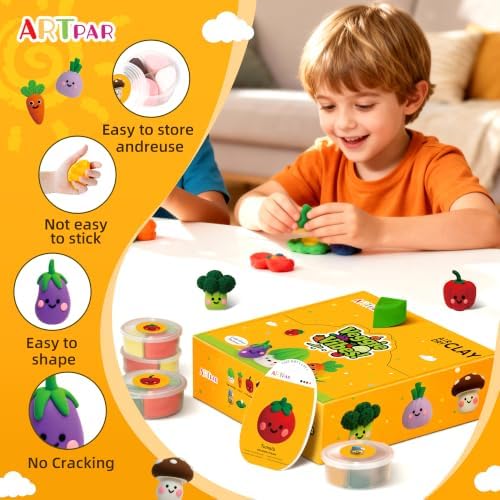 ARTPAR Air Dry Clay Kit for Kids - 12 Vegetable Modeling Magic Clay Set - Image 3