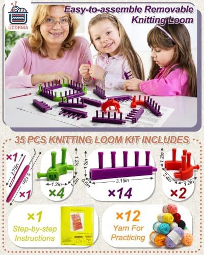 UCDRMA Adjustable Loom Knitting Kit, Up to 21 Different Sizes and Shapes Knitting Loom for Blankets/Scarves/Hats, Infinity Loom Crochet with 12 Yarn & Instructions, Flexible Yarn Loom for Beginners - Image 2