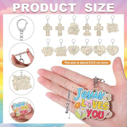 Trnayi 36 Pcs Wood Jesus Loves Me Keychain Color Your Own DIY Craft - Image 2