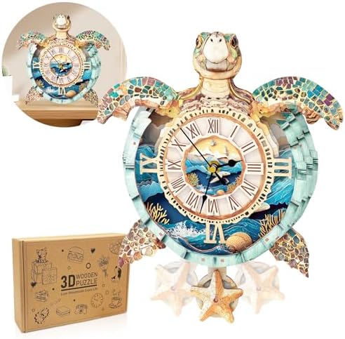 3D Puzzles for Adults Wooden Sea Turtle Clock Puzzle Adult Crafts by Cutywood