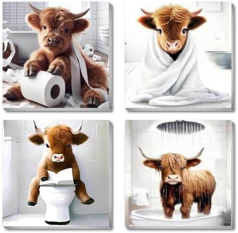 Canrichshop 4 Framed Highland Cow DIY Paint by Numbers Kit for Adults Beginner,Naughty Cow Easy Paint by Number on Canvas with Frame,Acrylic Painting Kit Adult for Decor 8x8inch by Canrichshop