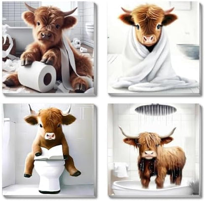 Canrichshop 4 Framed Highland Cow DIY Paint by Numbers Kit for Adults Beginner,Naughty Cow Easy Paint by Number on Canvas with Frame,Acrylic Painting Kit Adult for Decor 8x8inch by Canrichshop