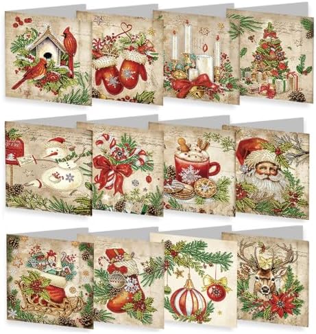 NUOFIX 12 PCS Diamond Art Christmas Cards with Envelopes, Christmas Crafts for Adults, Diamond Painting Kits for Card Making, Holiday DIY Kits (Brown) by Unknown