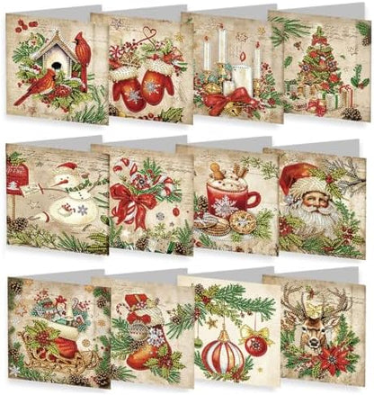 NUOFIX 12 PCS Diamond Art Christmas Cards with Envelopes, Christmas Crafts for Adults, Diamond Painting Kits for Card Making, Holiday DIY Kits (Brown) by Unknown