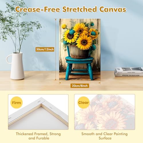 Bowetile Framed Paint by Numbers Sunflower Kit for Adults, Adults' Paint-by-Number Flowers Kits on Canvas, Painting by Numbers Chair, DIY Acrylic Number Painting for Home Wall Decor, 8x12in - Image 2