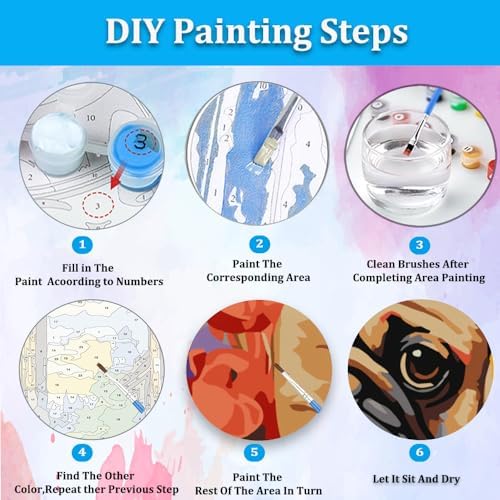 Artunion Framed Paint by Numbers Kit for Adults Beginners & Kids Ages 8-12,Pug Dog Paint by Number with Frame,Dog Animal Paint by Numbers Kit on Canvas 10 * 10 Inch Without Easel - Image 6