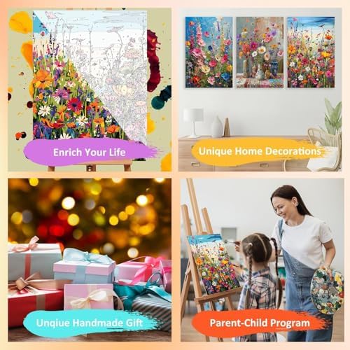3 Pack Floral Framed Paint by Numbers for Adult with Wooden Easel 8x12 inch - Image 7