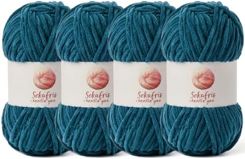 Chenille Yarn for Crocheting Size 5 Bulky Yarn 4 Denim Blue by Sekafris