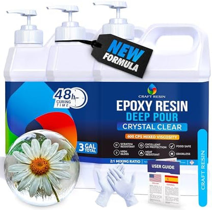 Craft Resin Deep Pour Epoxy Resin Kit. 2” Pours, Crystal Clear - 3 Gallon by CraftResin