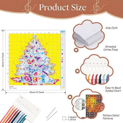 Christmas Tree Stamped Cross Stitch Kits for Beginner 13.7x13.7 Inch - Image 6