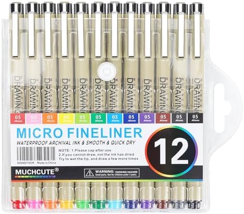 Muchcute 05 Micro Fineliner Drawing Art Pen,12 Colors 0.45mm No Bleed Bible - Image 7