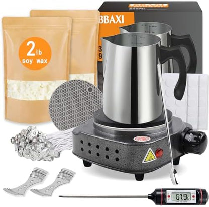 BBAXI Candle Making Kit with Hot Plate for Melting Wax with 2lb Soy Wax by BBAXI