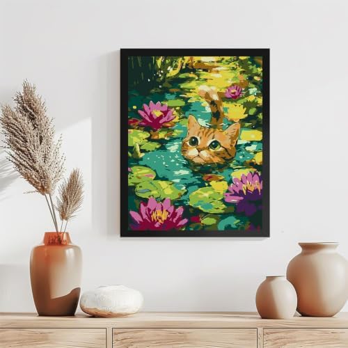 Paint by Numbers Kit for Adults-Pond Cat,DIY Canvas Oil Painting 10x12In - Image 2