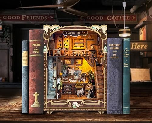 Cat Book Nook Miniature House Kit with Dust Cover Bookshelf Decor - Image 4