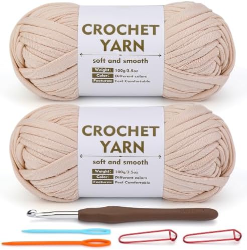 SHWAKK 2 Pack T-Shirt Yarn Set,Beige Crochet Yarn for Knitting & Crocheting by SHWAKK