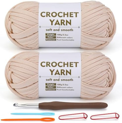 SHWAKK 2 Pack T-Shirt Yarn Set,Beige Crochet Yarn for Knitting & Crocheting by SHWAKK