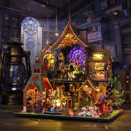 Plustopoy DIY Miniature House Kit,Tiny House Model Kit Dollhouse with Light & Tools, DIY Wooden Dollhouse Miniature Kit for Adults and Teens, Creative Craft Magic House Kit, Home Decor(Magic Spirit) - Image 5