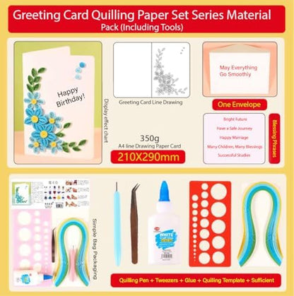 Wizardi Greeting Card Making Kit. Myosotis Flowers DIY Quilling Kit F07M3-5-FL6 - Image 2