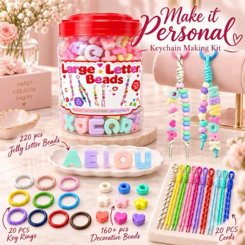 Kasmena 420Pcs Chunky Large Letter Beads DIY Keychain & Bracelet Making Kit - Image 4