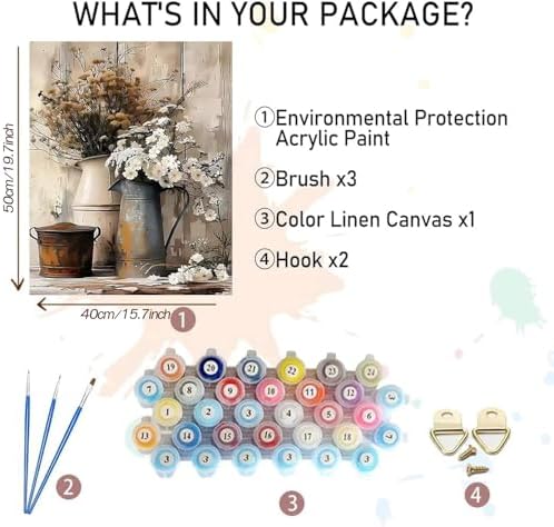MBNTJHT Flowers Paint by Numbers Kit for Adults Beginners,Floral in Tin Cans Paint by Number Kits for Adults,Unframed Watercolor Painting Art Crafts for Home Wall Decor 16X20 Inch. - Image 2