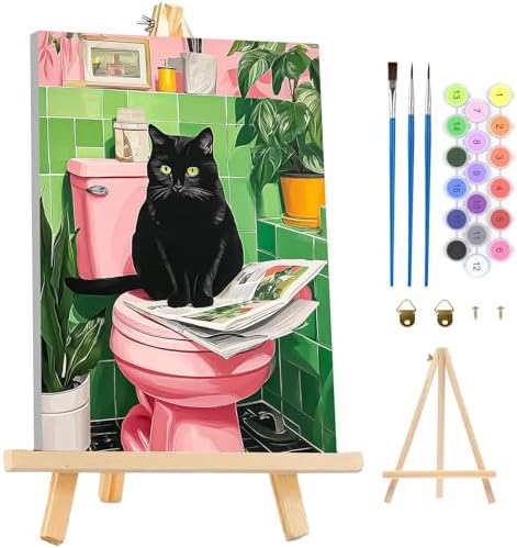 MAXBYE Paint By Numbers Kit for Adults with Frame and Wooden Easel, Black Cat Acrylic Simple Oil Painting Kits for Beginners, Gift Home Wall Garden Decor Any Festival 10×14 in by MAXBYE